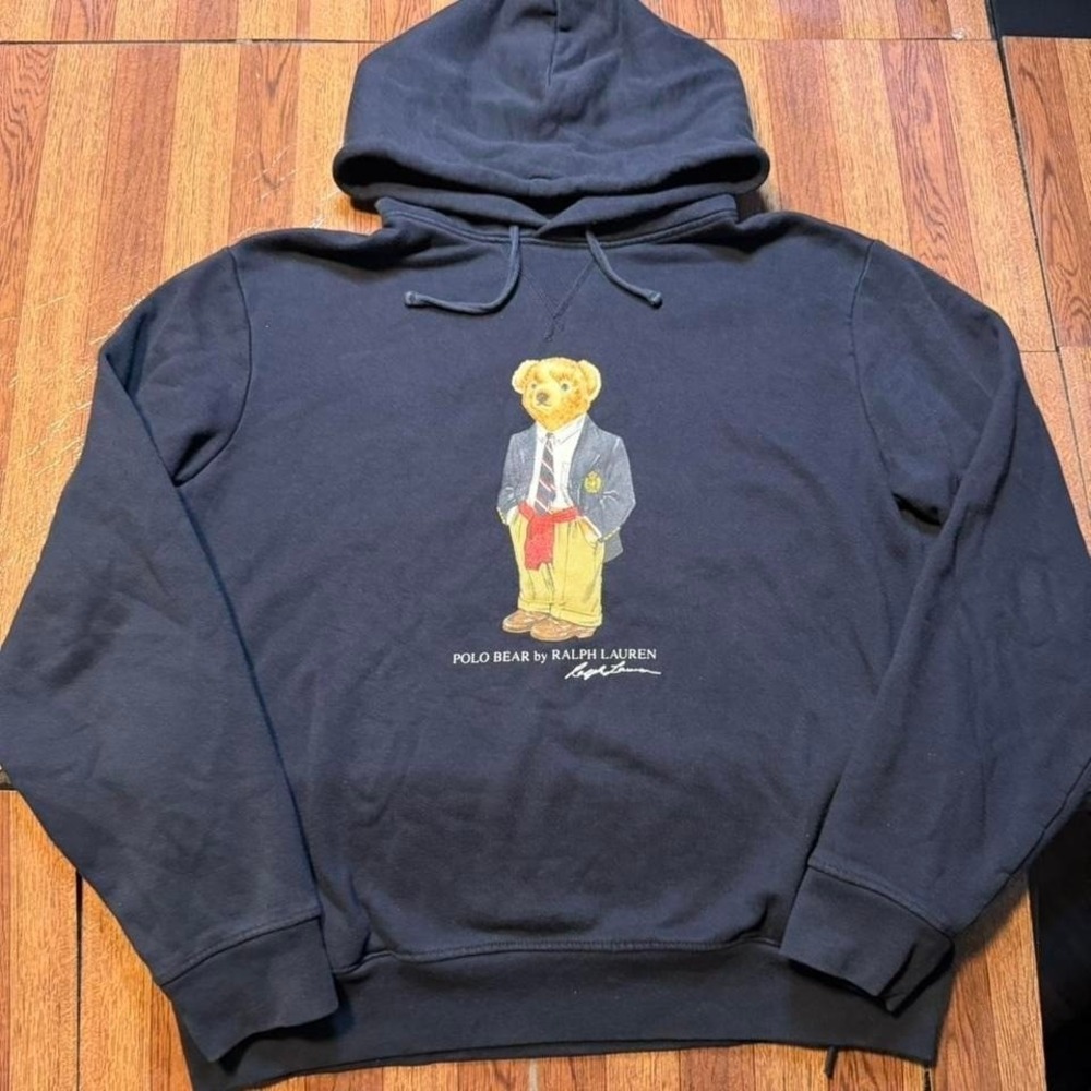 Polo Ralph Lauren Blue Polo Bear Crest Fleece Hoodie Large